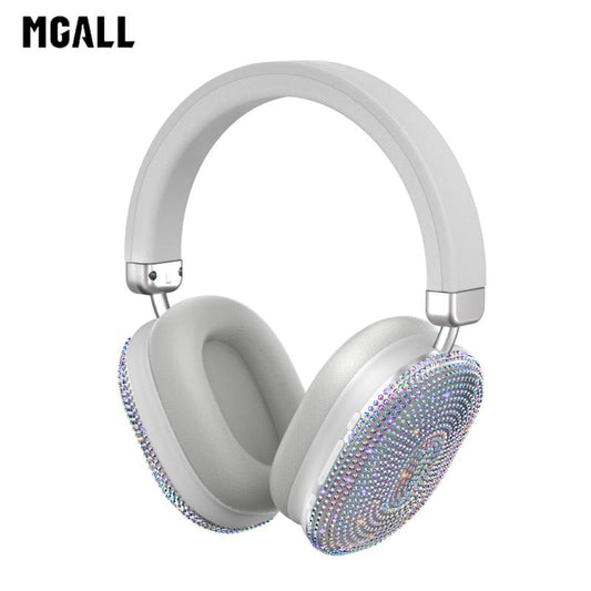 MGALL TM096 Luxury Diamond Over-Ear Wireless Headphones, Fashion-Driven Design with Head Tracking, Ergonomic Fit & Crystal-Clear Sound, Diamond-Encrusted Shell, Wireless Headsets for Music & Phone Calls, Perfect Gift for Girlfriend Electronic Stream