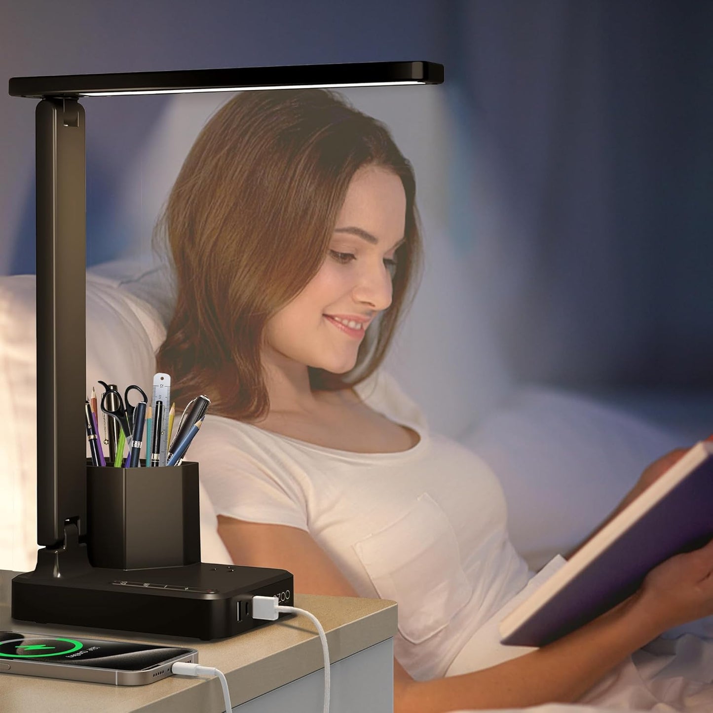 Versatile LED Desk Lamp with 3 USB Charging Ports, 1 AC Outlet, and 2 Pen Holders - Perfect for Study, Work, and Relaxation with Adjustable Brightness and Color Temperature