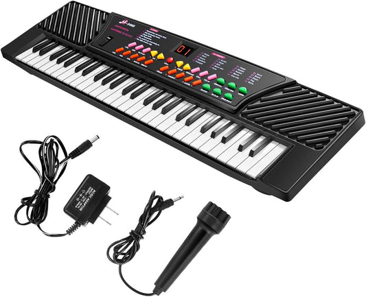 54-Key Electronic Keyboard for Kids Beginners with Mic & Adapter Including LED Digital Display, Learning Function & Demo Songs Standard Accordion Keys Piano Keyboard (Black)
