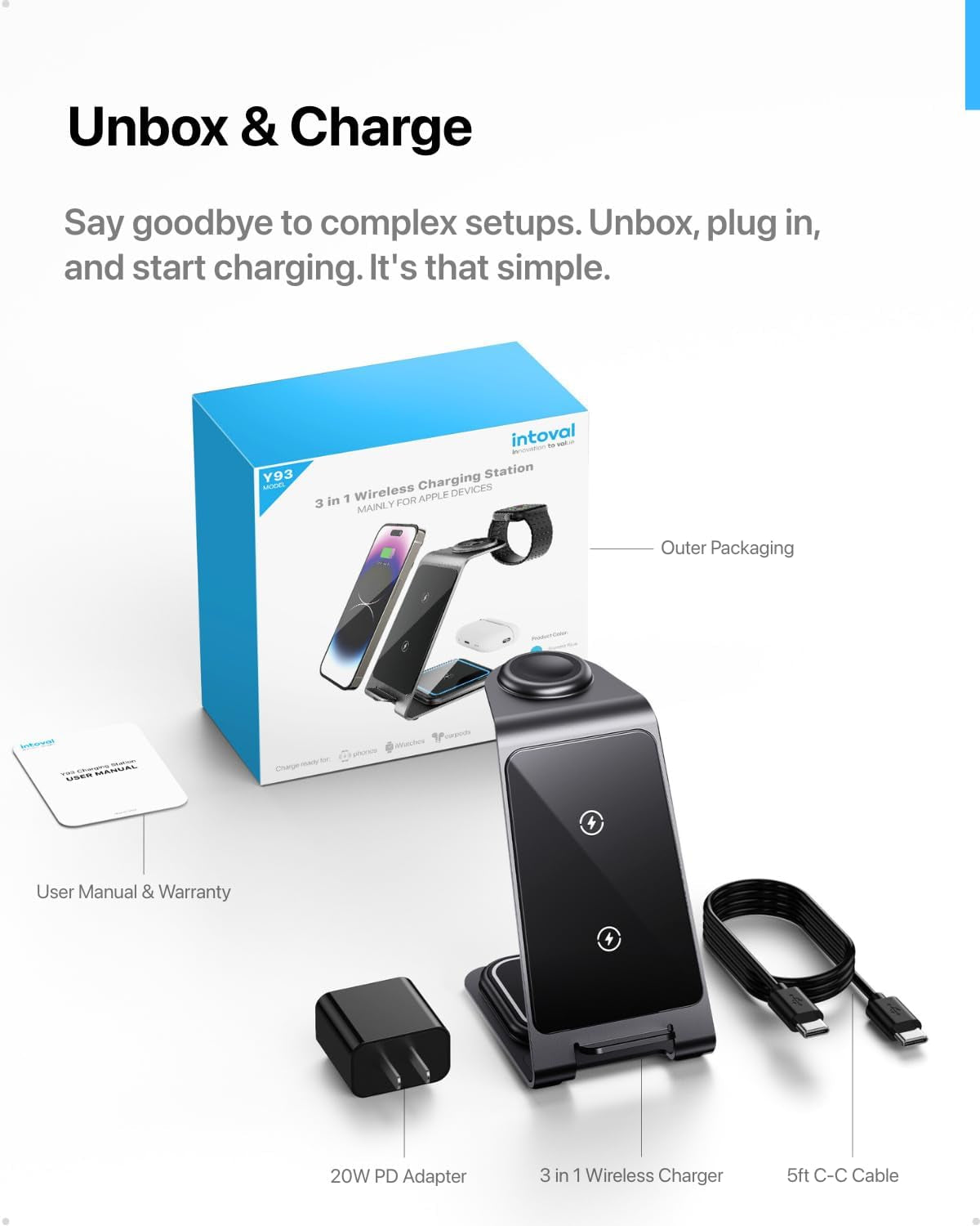 Aluminum 3 in 1 Wireless Charging Station for Iphone 17 16 15 14 13 12 11 Pro Max XR, Wireless Charger for Apple Watch 11 10 9 8 7 Ultra SE 3 2, Phone Charger for Airpods 4 Pro 2 3 (Grey)