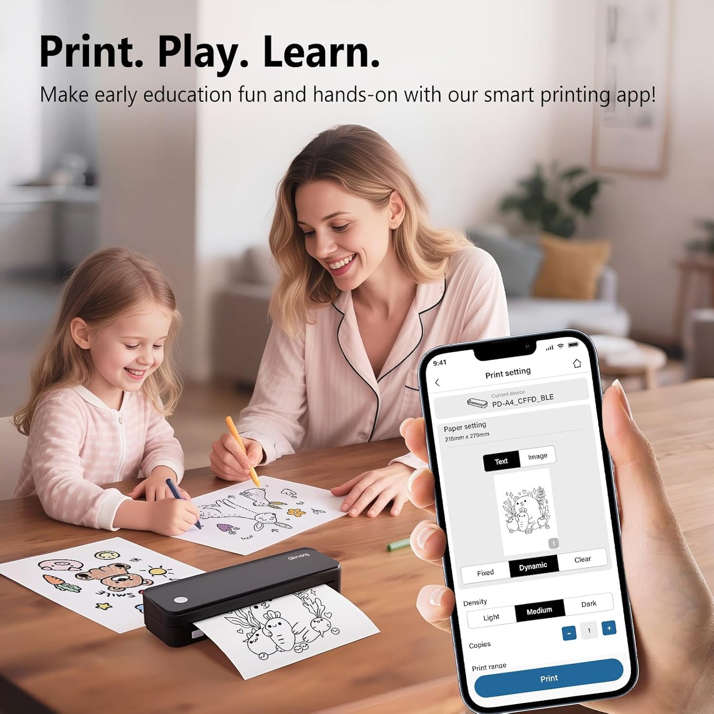 Inkless Portable Printer for Travel, Wireless Thermal Printer Supports 8.5 X 11 Inch Thermal Paper, Bluetooth Machine Includes Carry Case and 3 Rolls of Paper Kit, Black