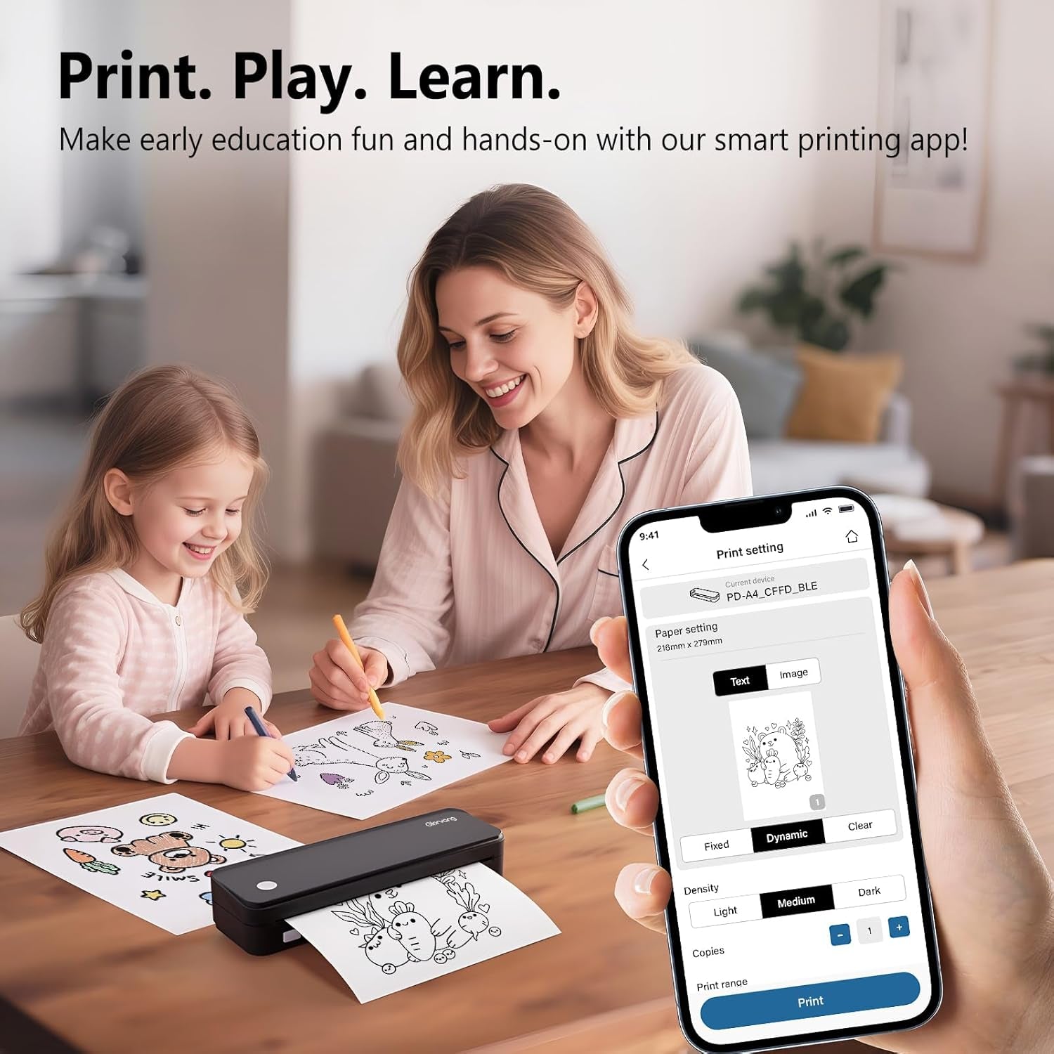 Inkless Portable Printer for Travel, Wireless Thermal Printer Supports 8.5 X 11 Inch Thermal Paper, Bluetooth Machine Includes Carry Case and 3 Rolls of Paper Kit, Black