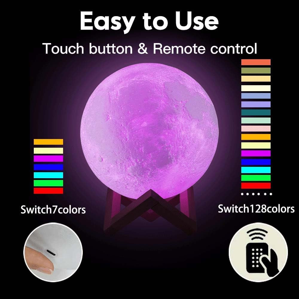 Enchanting 128-Color Moon Lamp - The Perfect Christmas Gift for Kids and Teens, Remote & Touch Control, 6-Inch Night Light for All Ages