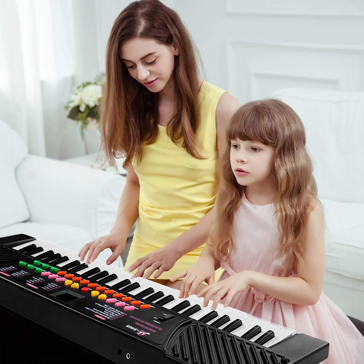 54-Key Electronic Keyboard for Kids Beginners with Mic & Adapter Including LED Digital Display, Learning Function & Demo Songs Standard Accordion Keys Piano Keyboard (Black)