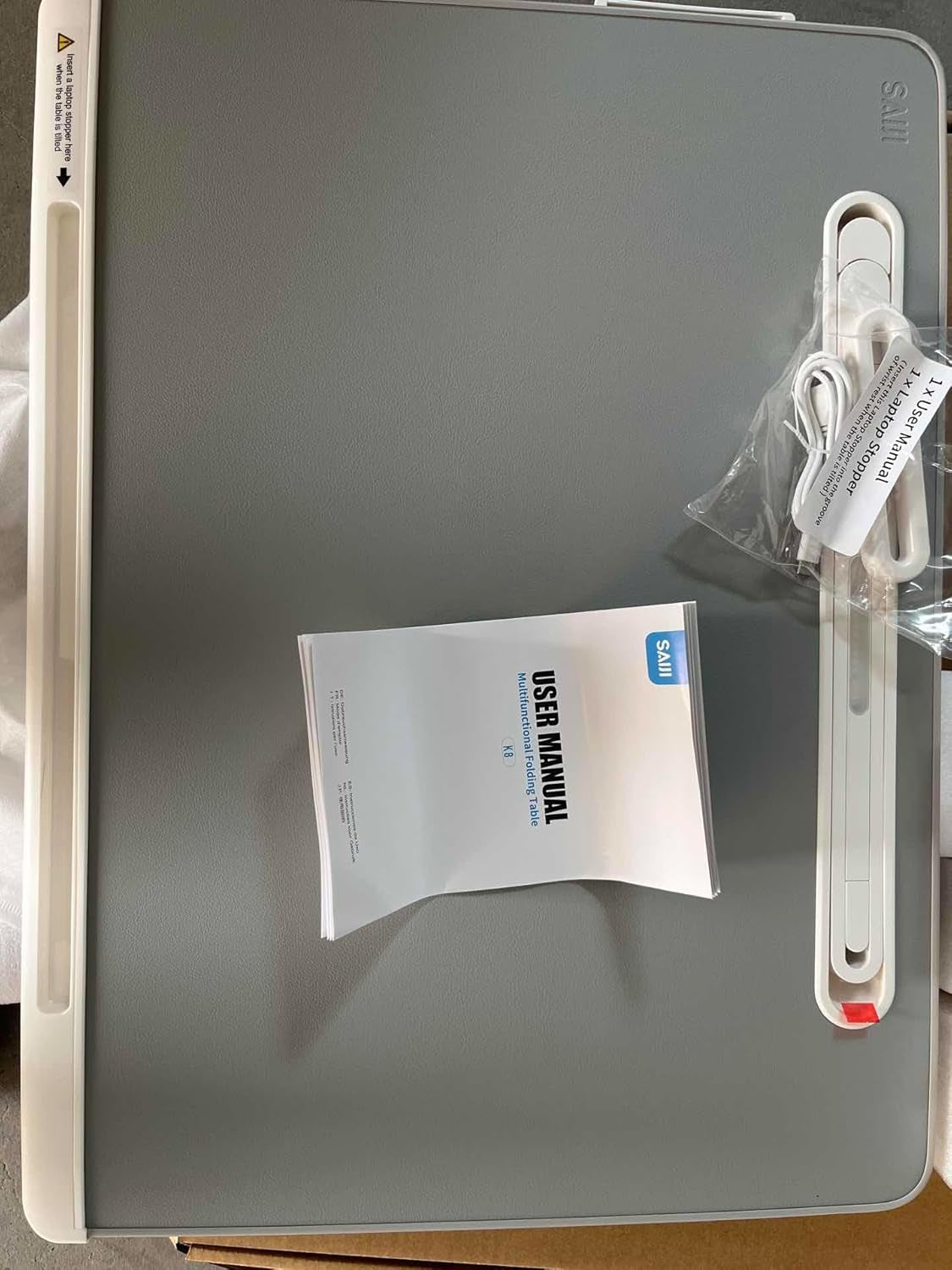 Laptop Bed Tray Desk with LED Desk Light, Adjustable Laptop Stand for Bed, Xx-Large PVC Leather Foldable Table with Book Stand, Wrist Rest, Extra Leg Room (Grey)