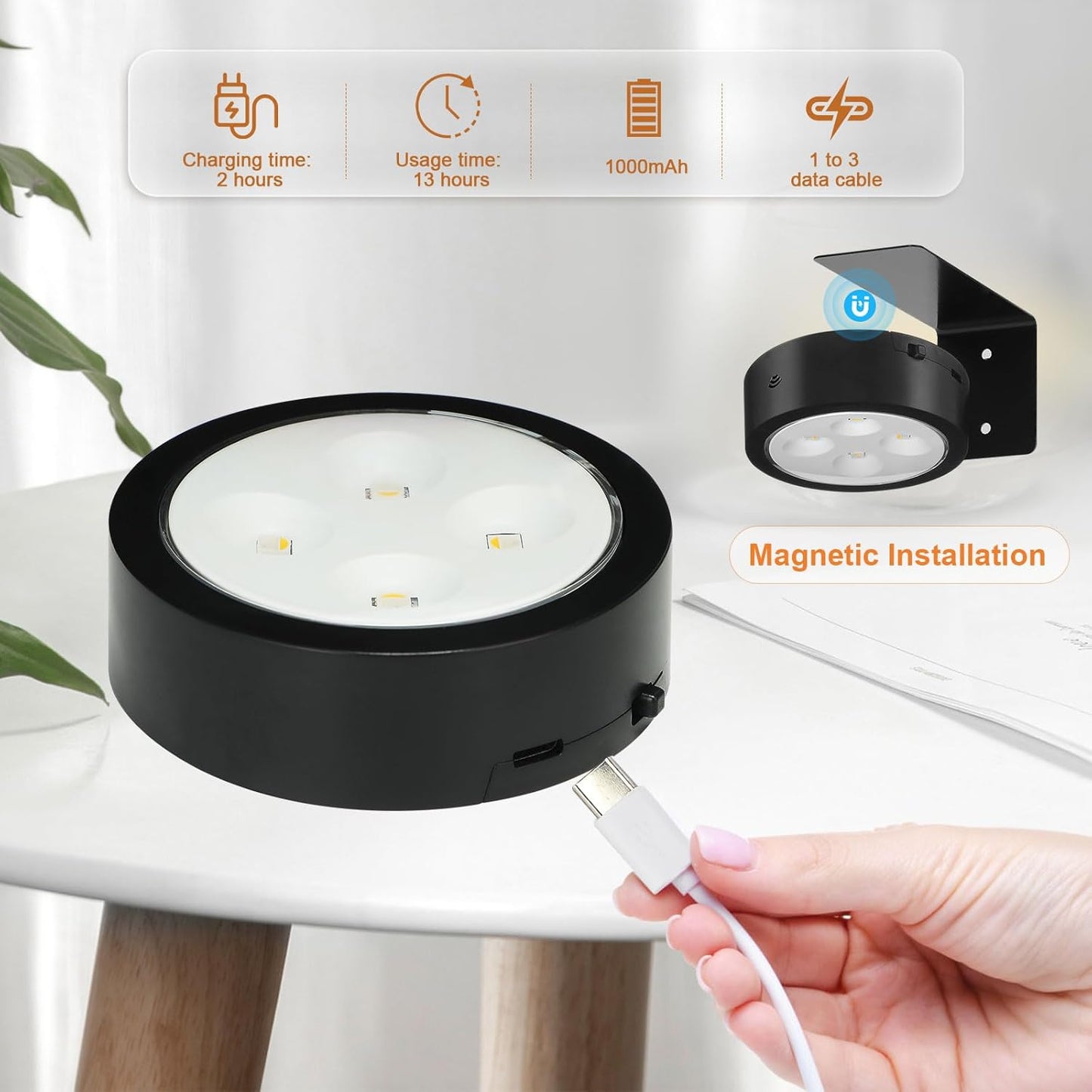 3Pcs Rechargeable Battery Picture Light,Wall Lights for Pictures with Remote Dimmable and Timer,3 Lighting Modes Magnetic Art Display Light for Paintings Battery Operated-Black