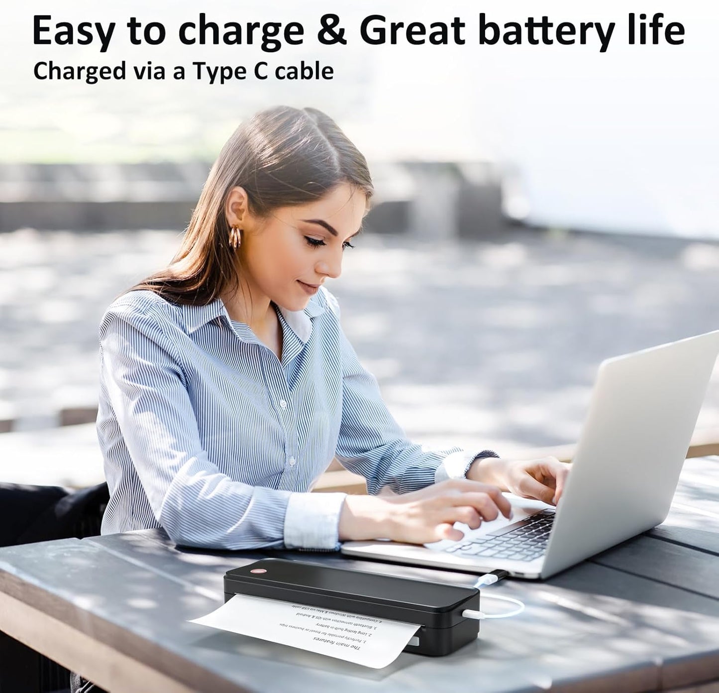 Inkless Portable Printer for Travel, Wireless Thermal Printer Supports 8.5 X 11 Inch Thermal Paper, Bluetooth Machine Includes Carry Case and 3 Rolls of Paper Kit, Black