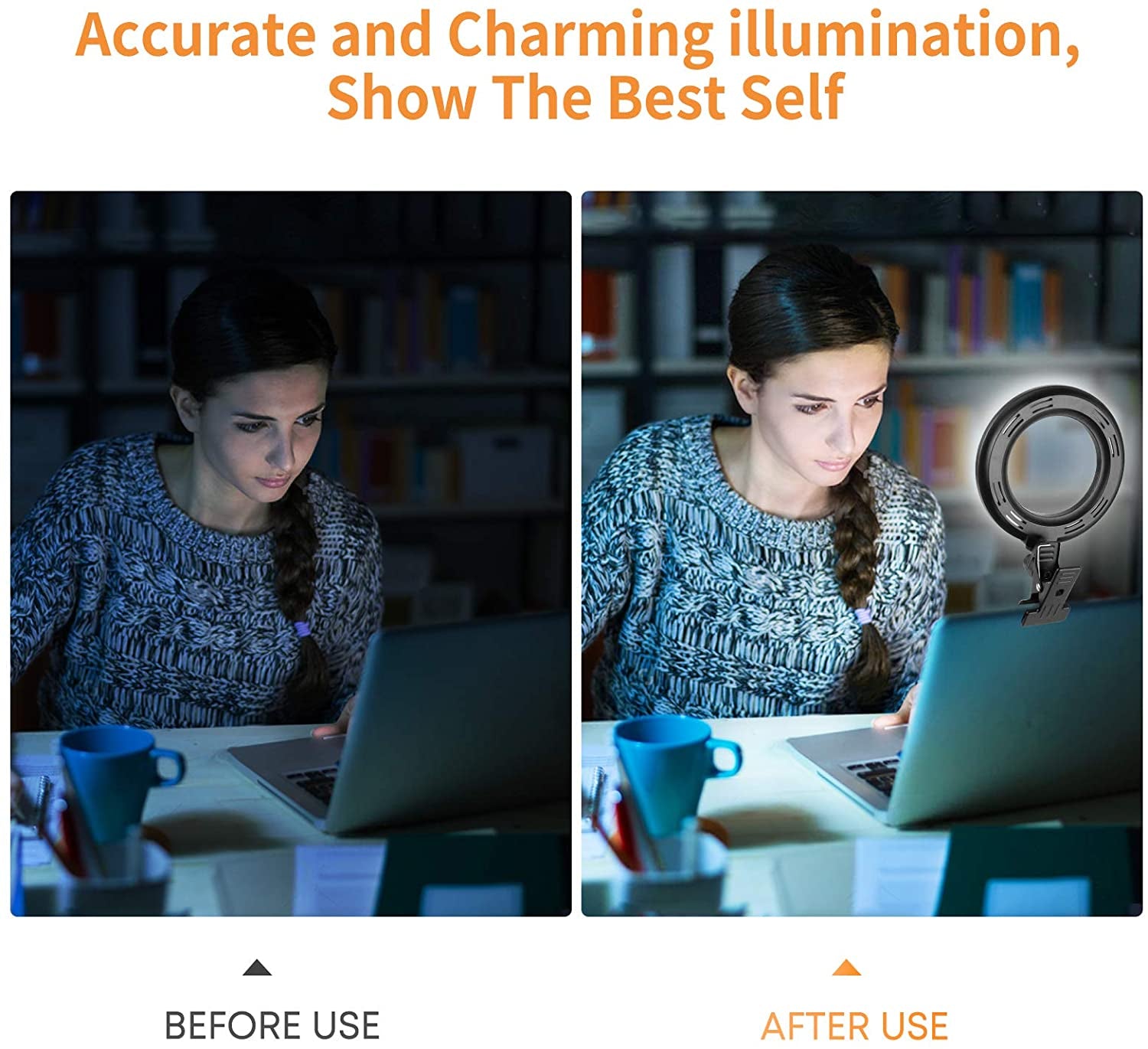 Video Conference Lighting Kit, Ring Light Clip on Laptop Monitor with 5 Dimmable Color & 5 Brightness Level for Webcam Lighting/Zoom Lighting/Remote Working/Self Broadcasting and Live Streaming, Etc.