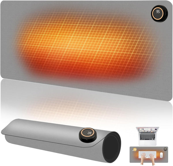 Heated Desk Pad,Heated Mouse Pad 5 Heating Levels & 3 Hours Auto Shut-Off Waterproof Pu,Heated Desk Mat – 31.5 X 13 Inch for Office,Gaming,Foot Warmer(Grey)