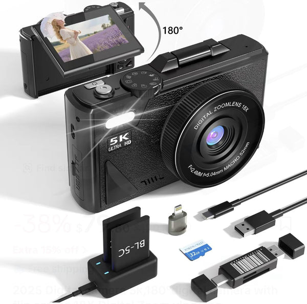 Digital Camera  5k, 180° digital camera with flip screen .