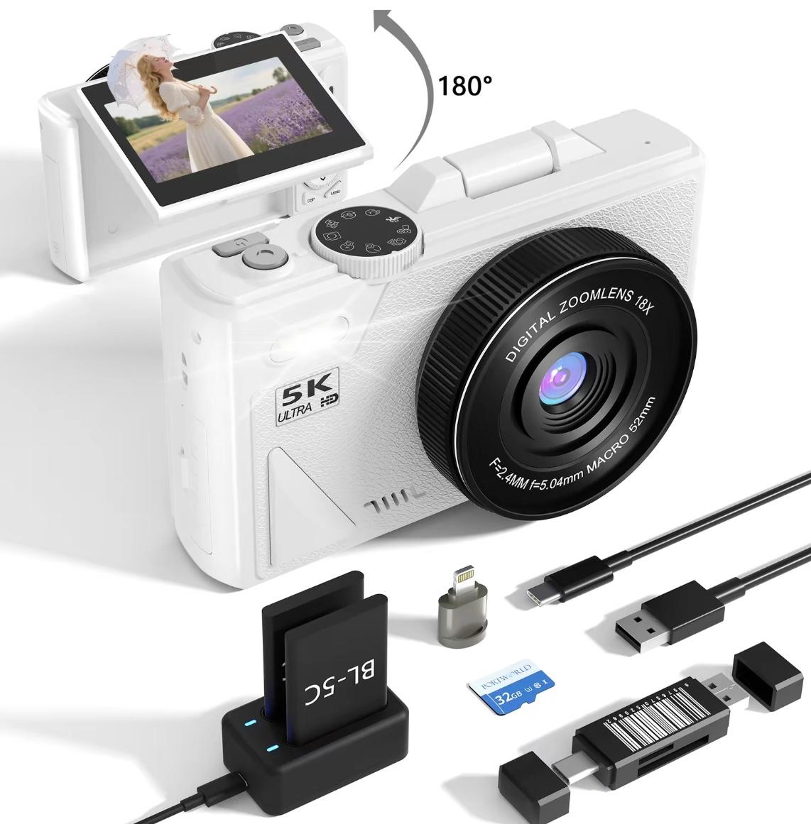 Digital Camera  5k, 180° digital camera with flip screen .