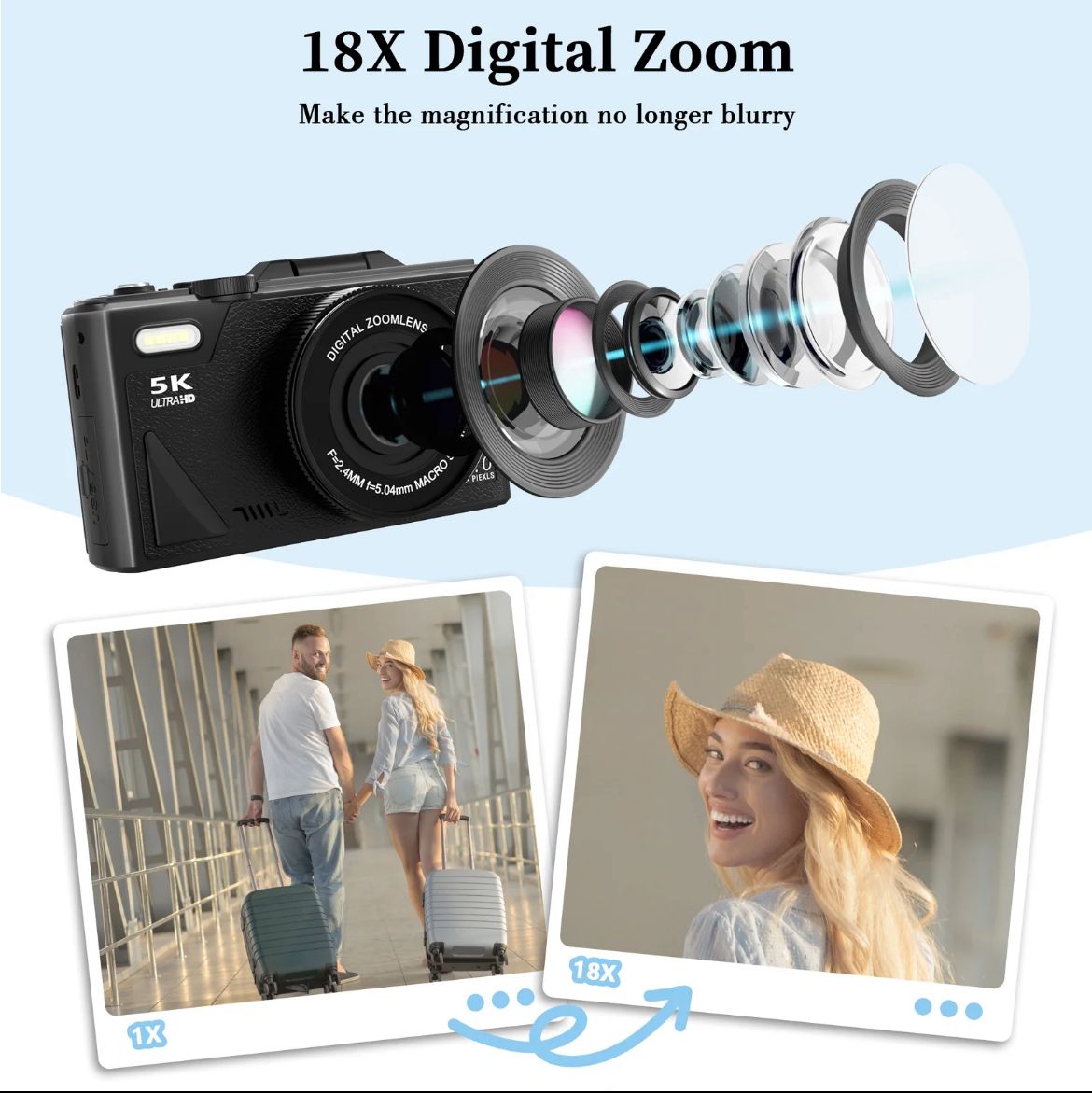 Digital Camera  5k, 180° digital camera with flip screen .