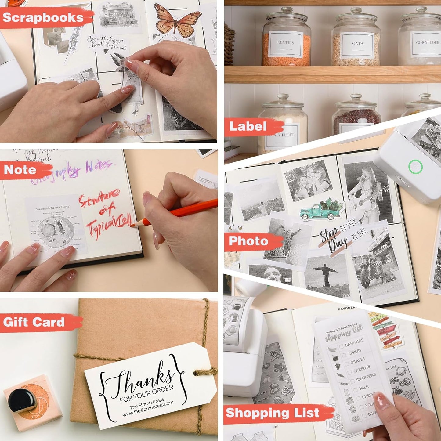 Print Pods Mini Printer, Thermal Inkless Sticker Maker with 10 Rolls Printing Paper, Pocket Printpod for Phone, Impresora Portátil for Notes, DIY, Compatible with Ios & Android (White)