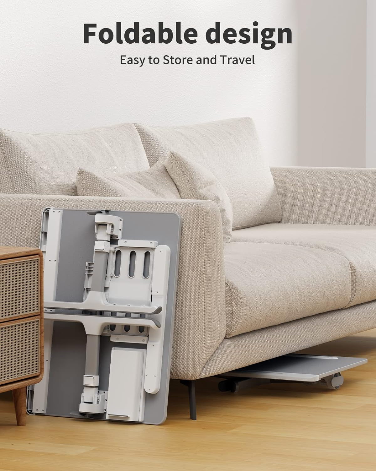 Laptop Bed Tray Desk with LED Desk Light, Adjustable Laptop Stand for Bed, Xx-Large PVC Leather Foldable Table with Book Stand, Wrist Rest, Extra Leg Room (Grey)