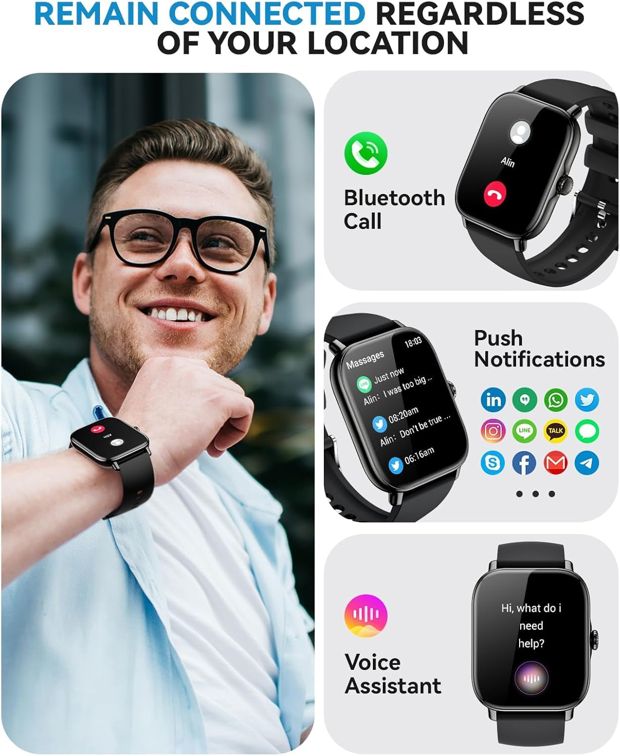 Smart Watch for Women Men- Answer/Make Call, 2025 IP68 Waterproof Fitness Step Tracker Watch with Sleep Monitor/Activity Counter/110+ Sport Mode, Smartwatch for Andriod Iphone Ios Samsung Compatible