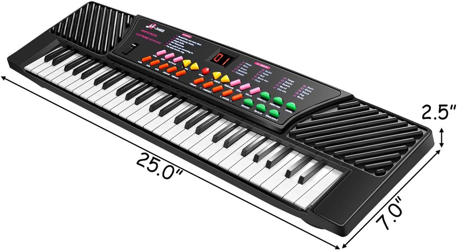 54-Key Electronic Keyboard for Kids Beginners with Mic & Adapter Including LED Digital Display, Learning Function & Demo Songs Standard Accordion Keys Piano Keyboard (Black)