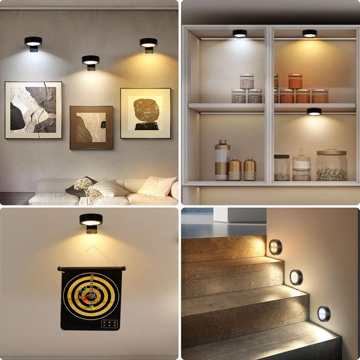 3Pcs Rechargeable Battery Picture Light,Wall Lights for Pictures with Remote Dimmable and Timer,3 Lighting Modes Magnetic Art Display Light for Paintings Battery Operated-Black