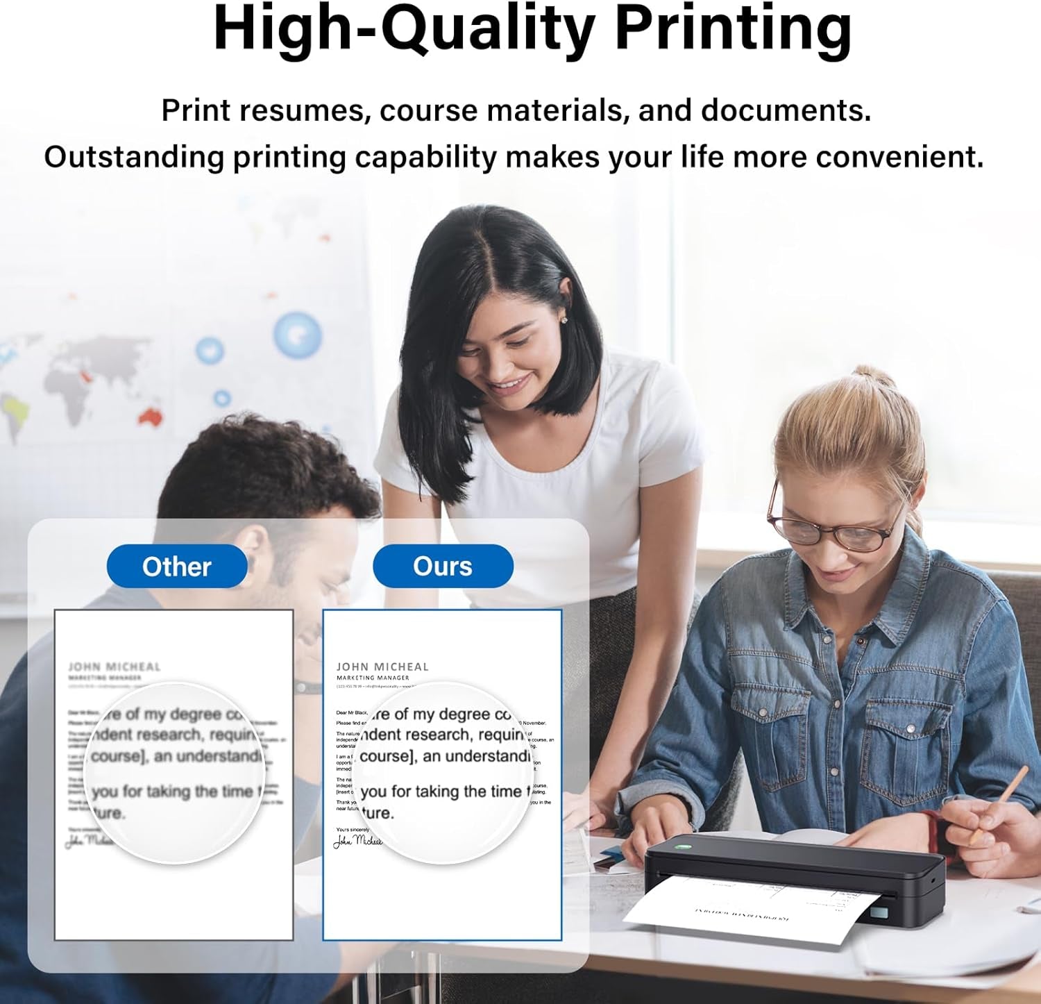 Inkless Portable Printer for Travel, Wireless Thermal Printer Supports 8.5 X 11 Inch Thermal Paper, Bluetooth Machine Includes Carry Case and 3 Rolls of Paper Kit, Black