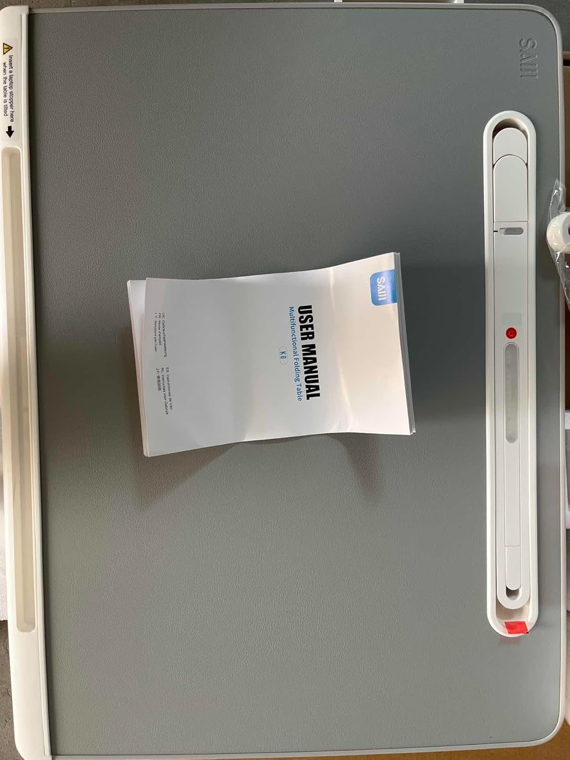 Laptop Bed Tray Desk with LED Desk Light, Adjustable Laptop Stand for Bed, Xx-Large PVC Leather Foldable Table with Book Stand, Wrist Rest, Extra Leg Room (Grey)