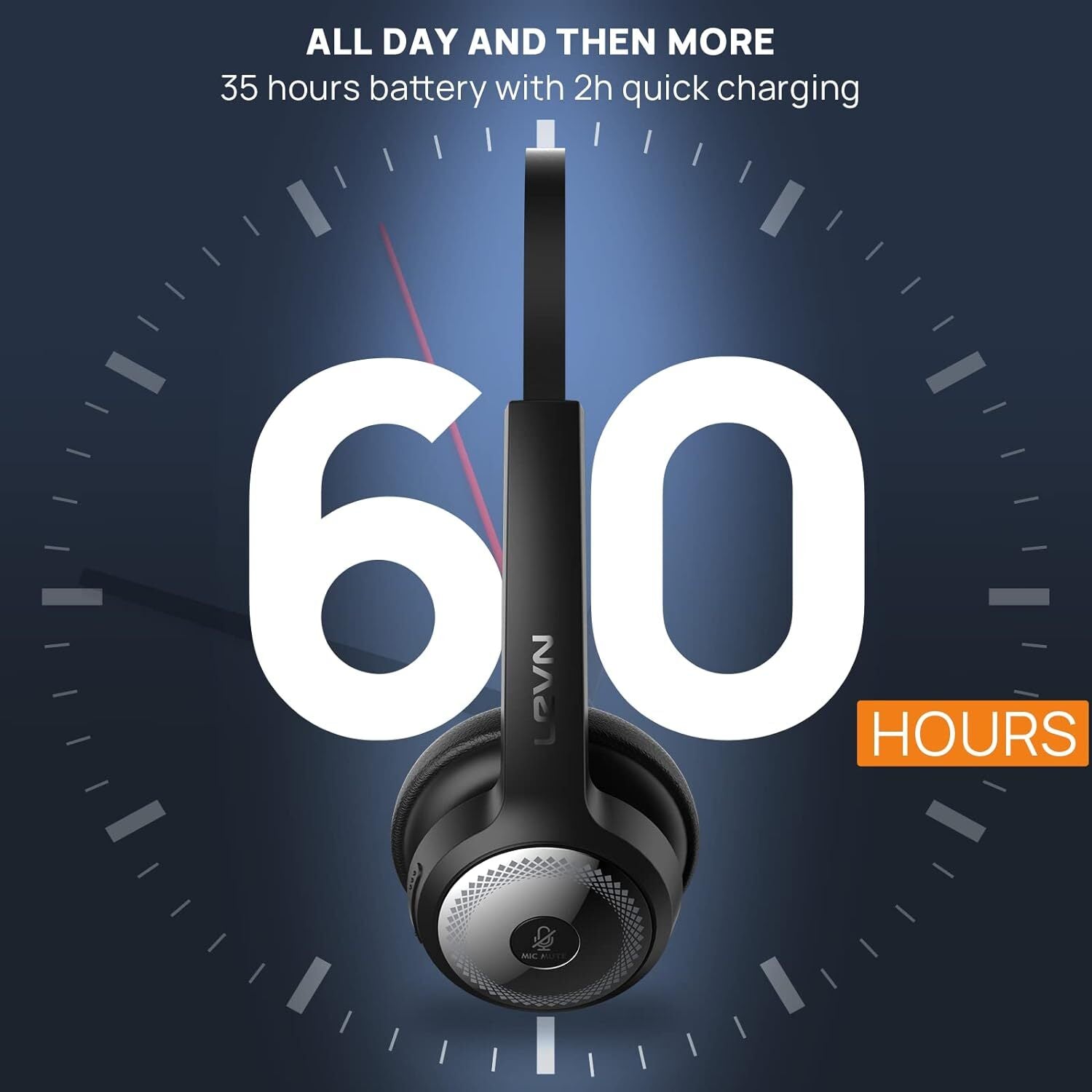 LEVN Bluetooth Headset, Wireless Headset with Microphone & Mute Button, 60Hrs